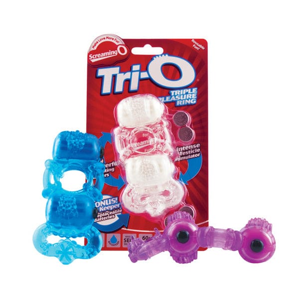TheScreamingO - Tri O Triple Pleasure Cock Ring (Clear) - Rubber Cock Ring (Vibration) Non Rechargeable Durio.sg