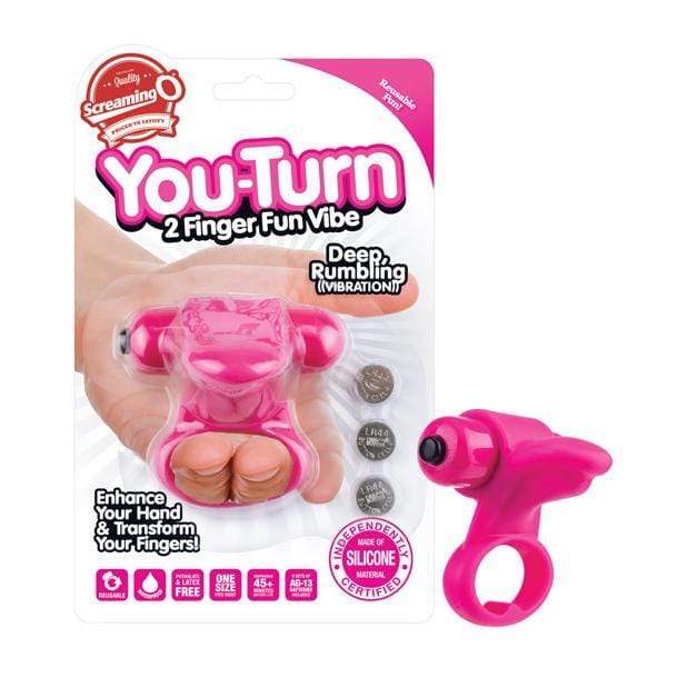 TheScreamingO - You Turn 2 Finger Fun Vibe Cock Ring (Pink) - Rubber Cock Ring (Vibration) Non Rechargeable Durio.sg