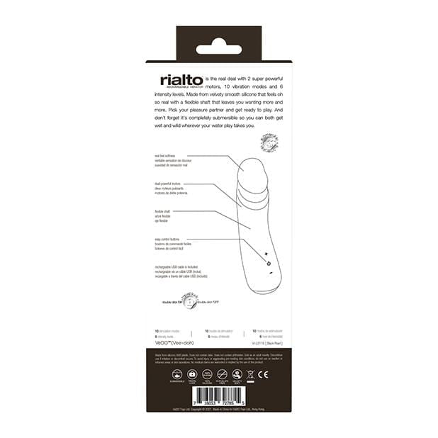 VeDO - Rialto Rechargeable Realistic Vibrator (Black Pearl) - Realistic Dildo w/o suction cup (Vibration) Rechargeable Durio.sg