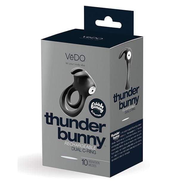 VeDO - Thunder Bunny Rechargeable Dual Cock Ring (Black) - Silicone Cock Ring (Vibration) Rechargeable Durio.sg
