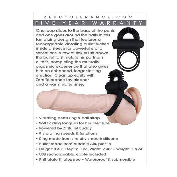 Zero Tolerance - Bell Ringer Vibrating Cock Ring (Black) - Silicone Cock Ring (Vibration) Rechargeable Durio.sg