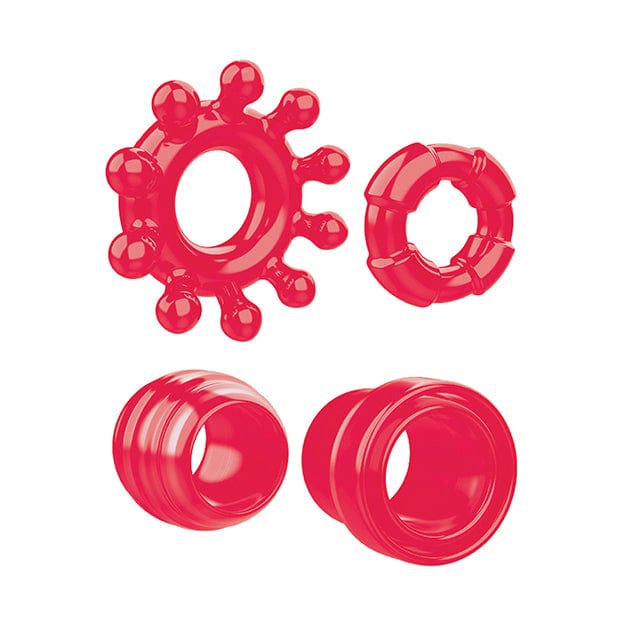 Zero Tolerance - Ring the Alarm Set of 4 Textured Cock Rings (Red) - Rubber Cock Ring (Non Vibration) Durio.sg