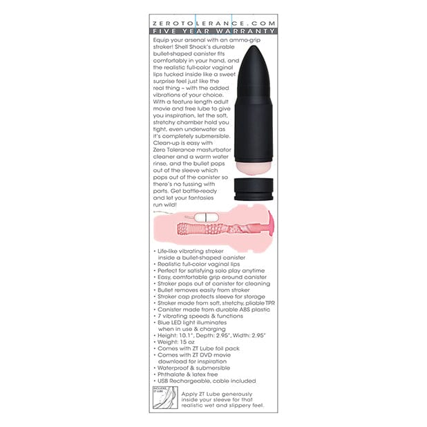 Zero Tolerance - Shell Shock Rechargeable Vibrating Stroker Masturbator (Black) - Masturbator Vagina (Vibration) Rechargeable Durio.sg