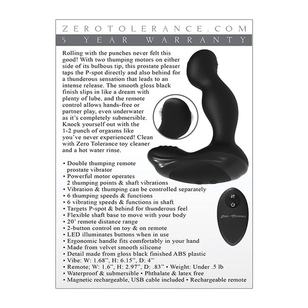 Zero Tolerance - The One Two Punch Remote Control Rechargeable Prostate Massager (Black) - Remote Control Anal Plug (Vibration) Rechargeable Durio.sg