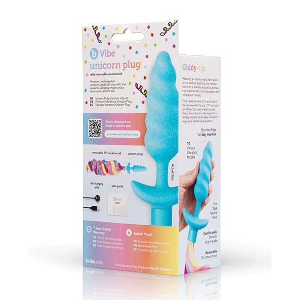 B Vibe - Unicorn Tail Vibrating Butt Plug Special Edition (Blue) BV1020 Durio.sg