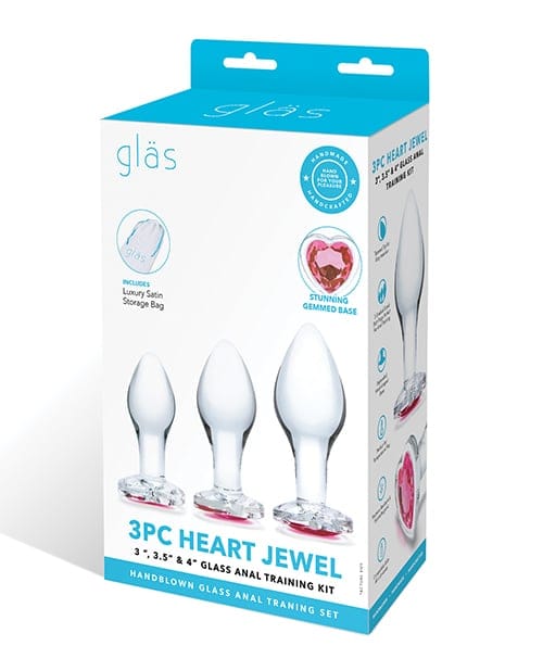 Glas - Heart Jewel Three Piece Glass Anal Plug Training Set (Clear) GL1049 Durio.sg
