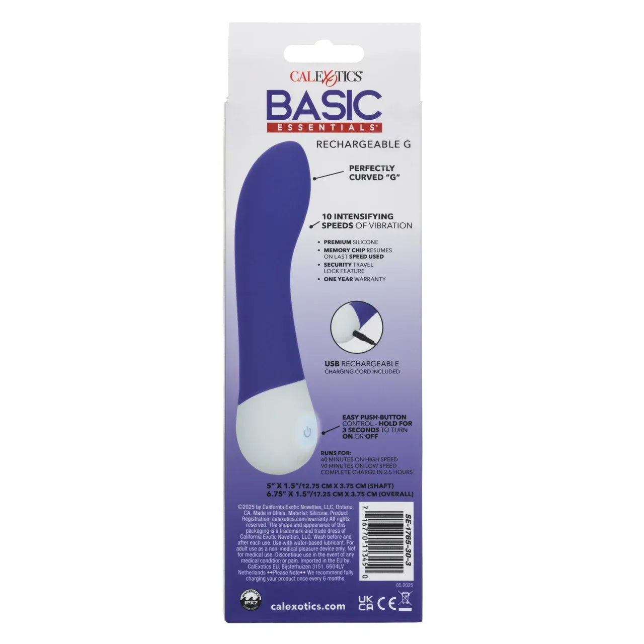 CalExotics - Basic Essentials Rechargeable Curved G Spot Vibrator (Purple) CE2183 Durio.sg