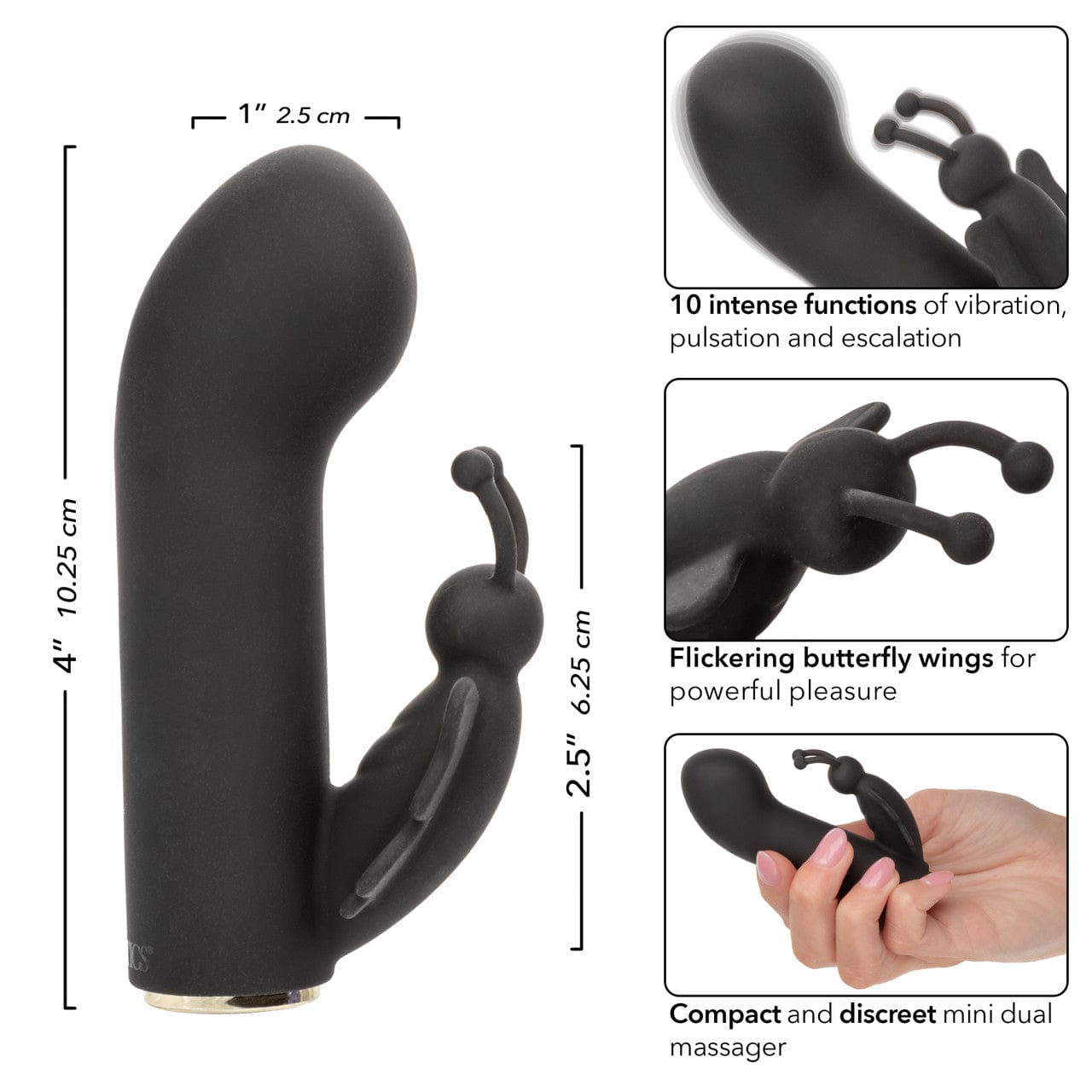 CalExotics - Raven Butterfly Rechargeable Mini Dual Vibrator (Black) CE2192 Durio.sg