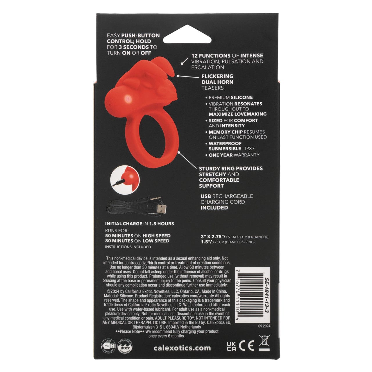 CalExotics - Rechargeable Matador Triple-Stimulation Cock Ring (Red) CE2199 Durio.sg