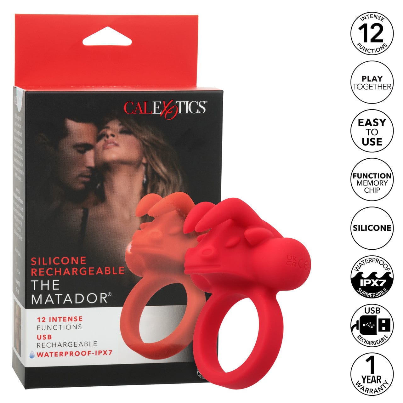 CalExotics - Rechargeable Matador Triple-Stimulation Cock Ring (Red) CE2199 Durio.sg