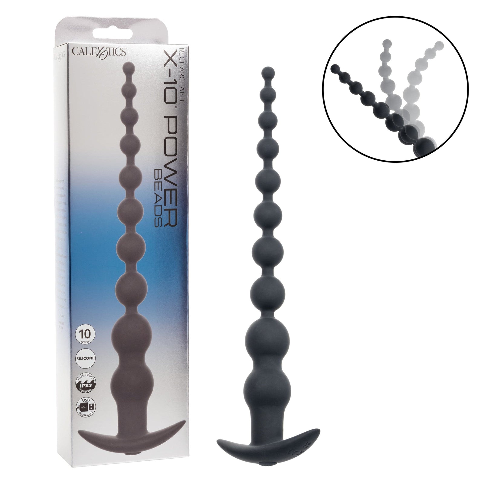 CalExotics - Rechargeable X-10 Extended Vibrating Anal Beads (Black) CE2193 Durio.sg