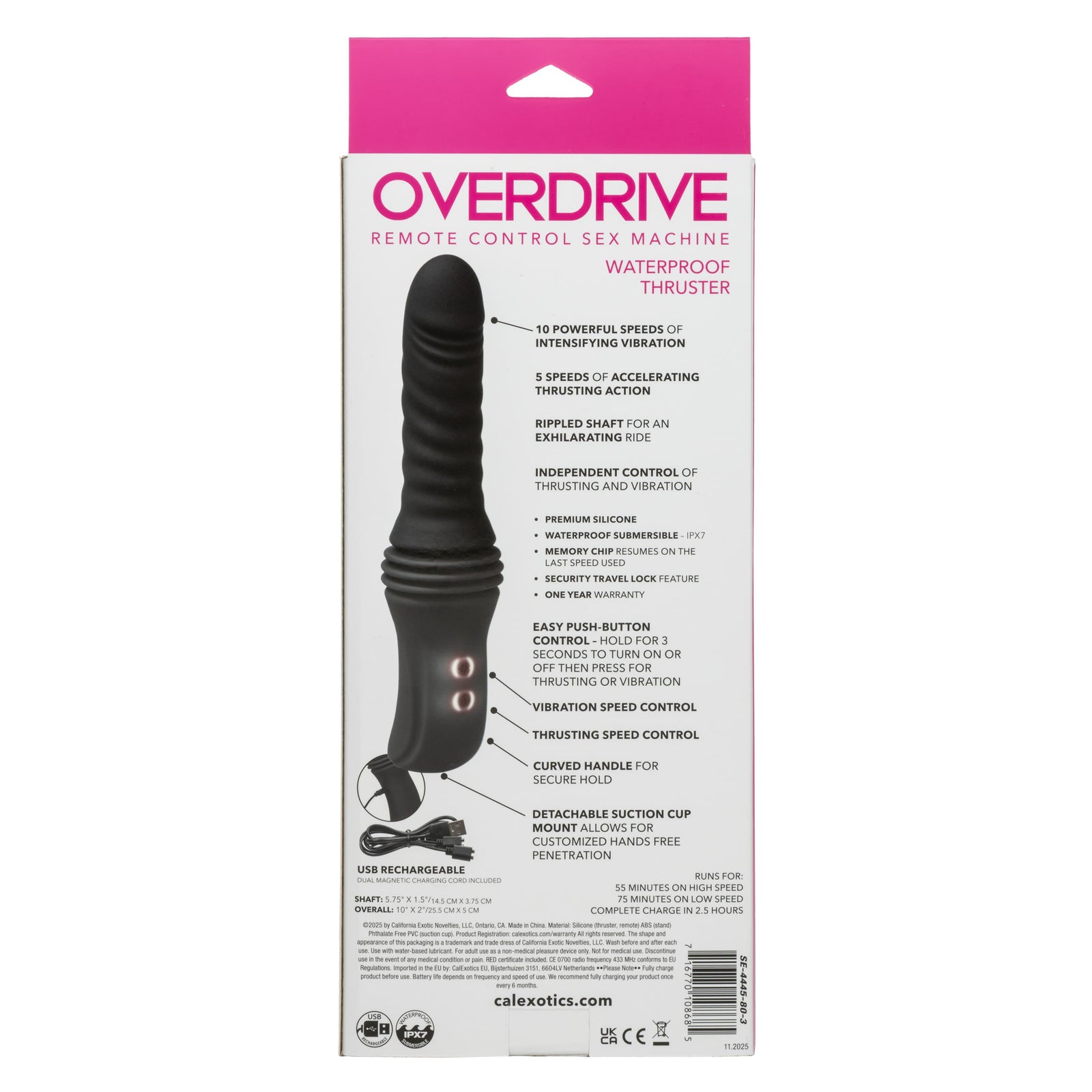 California Exotics - Overdrive Remote Control Sex Machine Thrusting Vibrator (Black) CE2122 Durio.sg