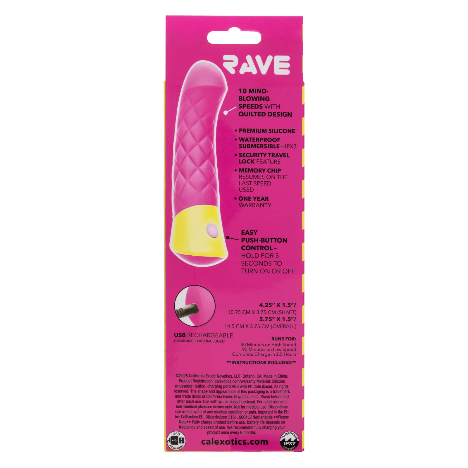 California Exotics - Rave Quilted G Spot Dildo (Pink) CE2116 Durio.sg