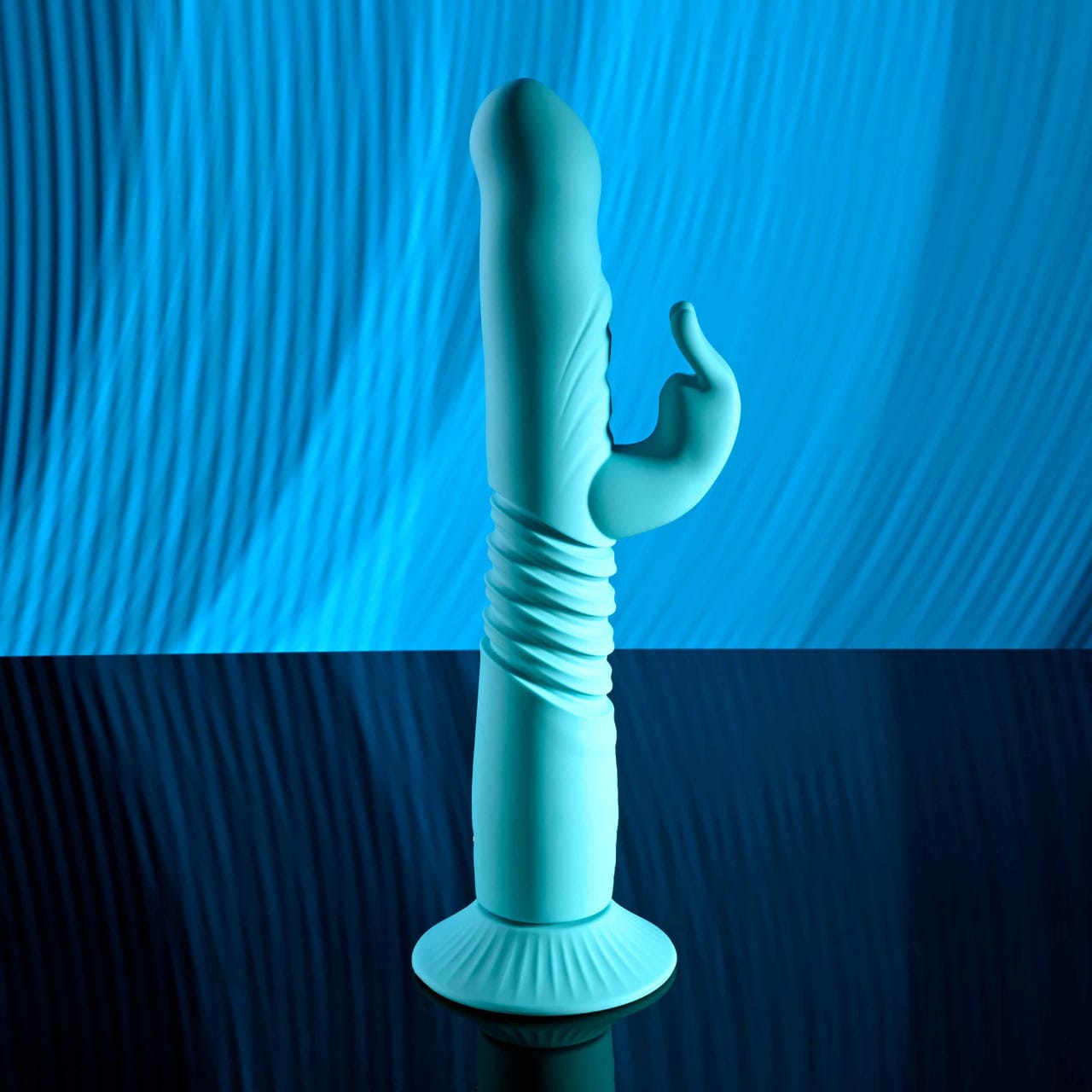 Evolved - Bunny Hop Suction-Base Thrusting Rabbit Vibrator (Blue) EV1215 Durio.sg