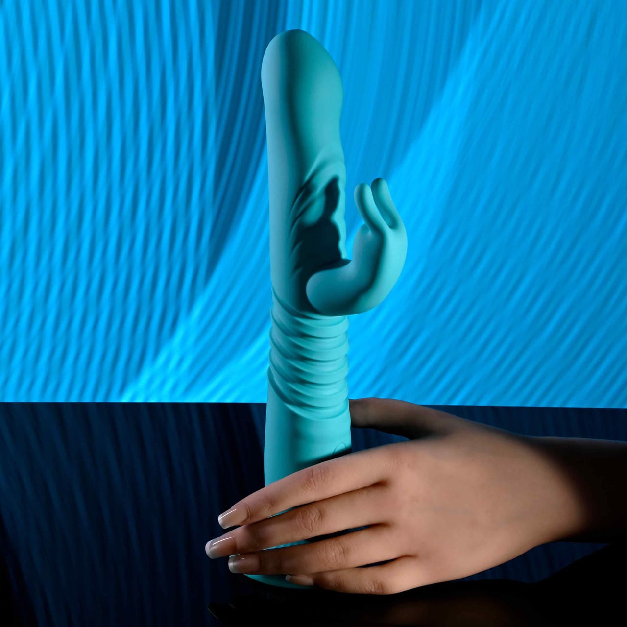 Evolved - Bunny Hop Suction-Base Thrusting Rabbit Vibrator (Blue) EV1215 Durio.sg