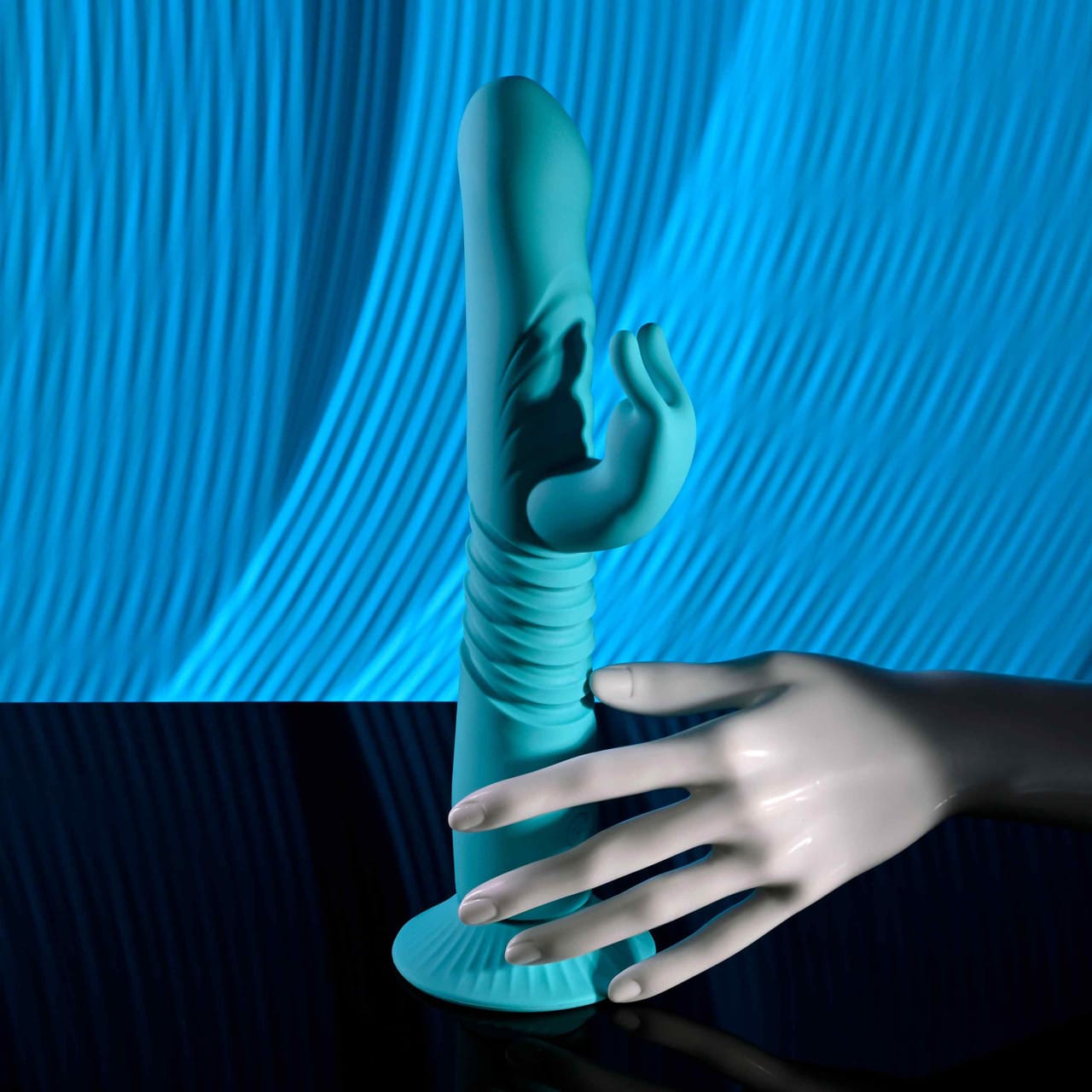 Evolved - Bunny Hop Suction-Base Thrusting Rabbit Vibrator (Blue) EV1215 Durio.sg