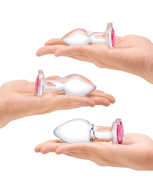 Glas - Heart Jewel Three Piece Glass Anal Plug Training Set (Clear) GL1049 Durio.sg