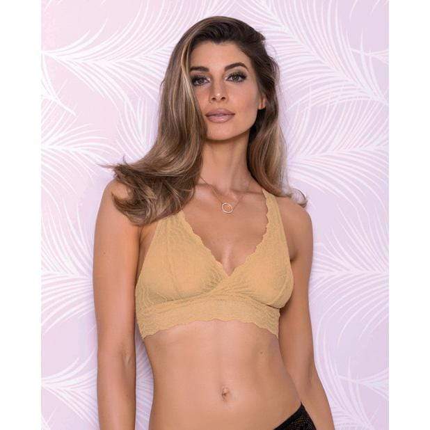 iCollection - Lace Bralette with Racerback Detail and Mesh Lining L (Beige) - Bras Durio.sg
