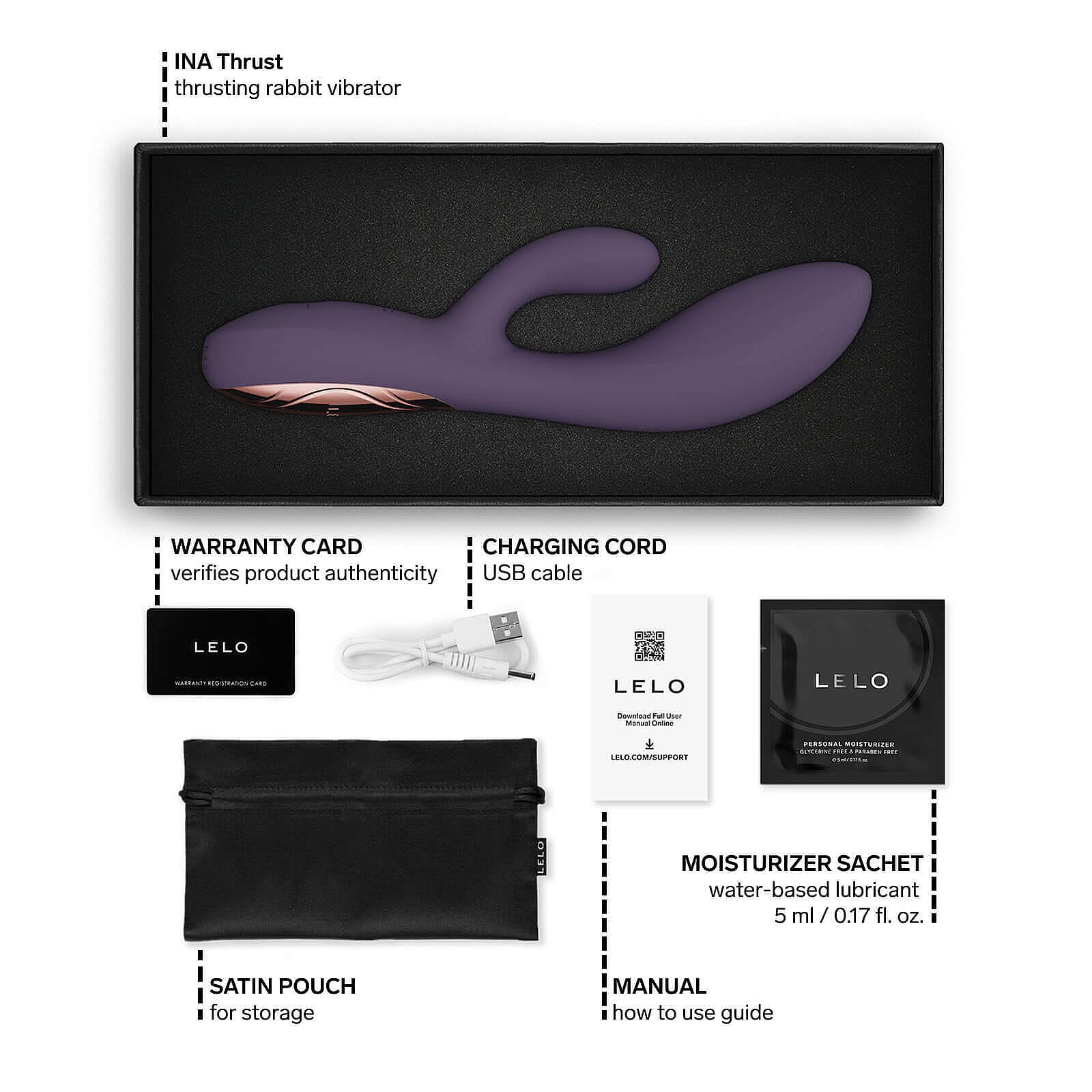 LELO - Ina Thrust App Controlled Thrusting Rabbit Vibrator Durio.sg
