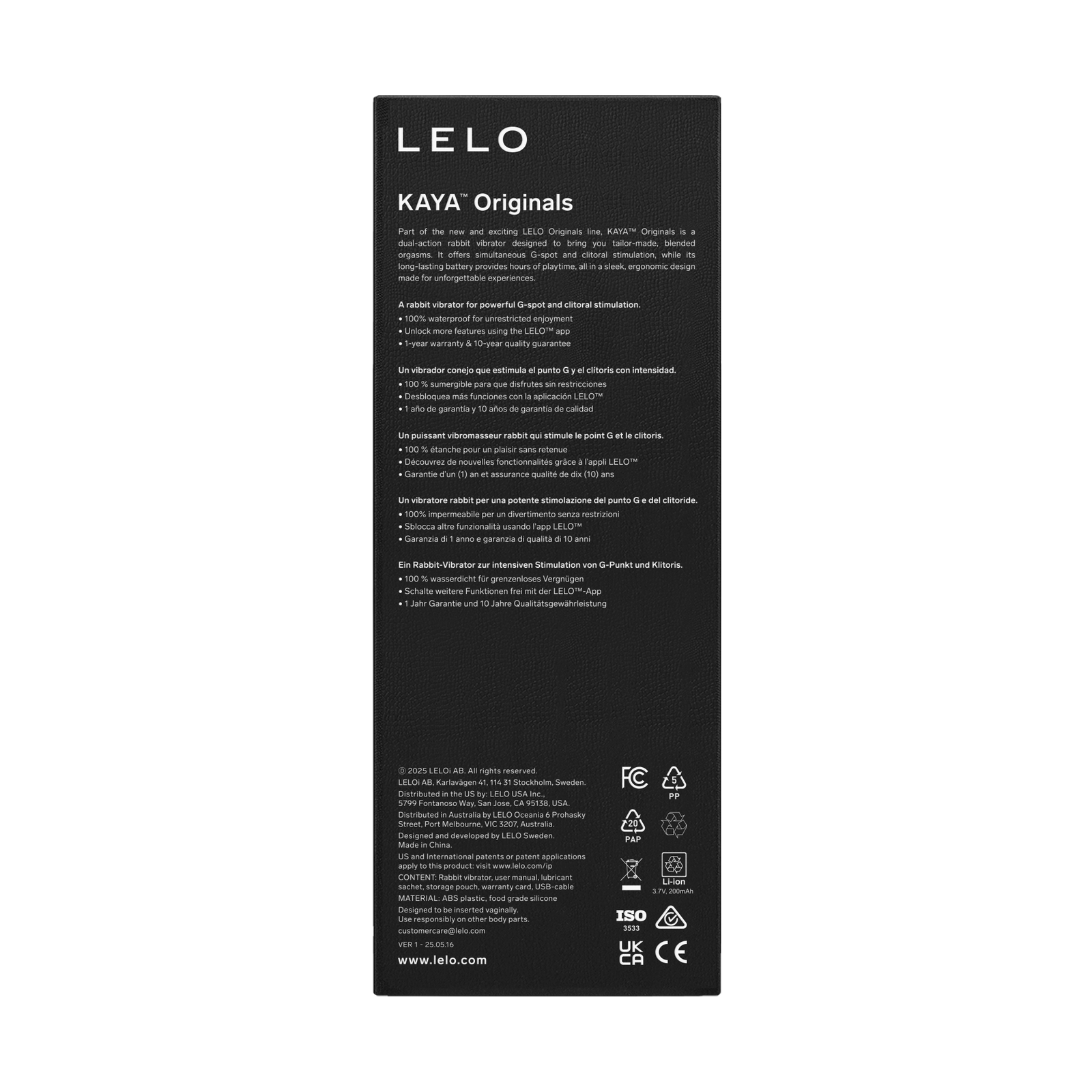 LELO - Originals KAYA App-Controlled Rabbit Vibrator (Purple) LL1275 Durio.sg