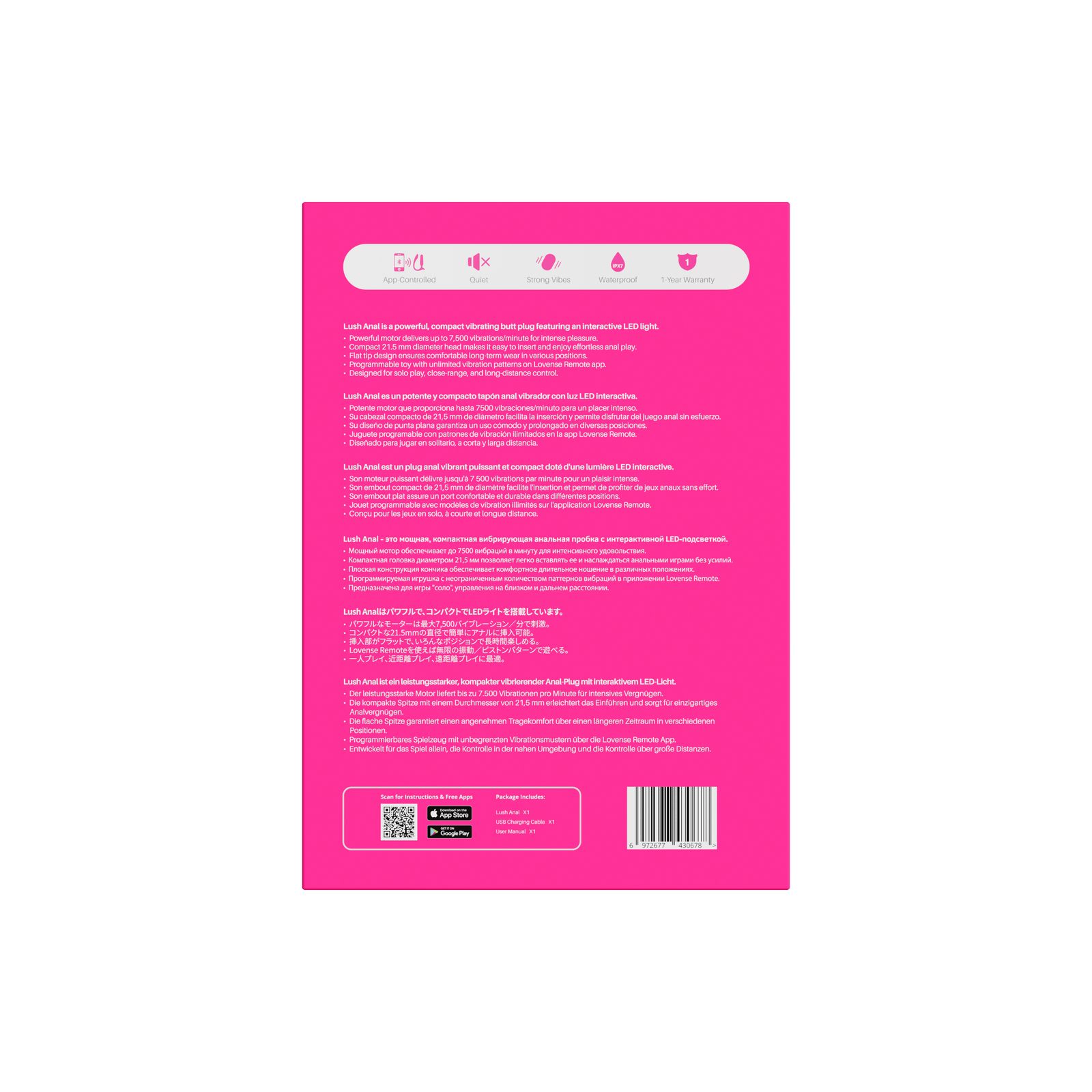 Lovense - Lush Anal Vibrating Butt Plug (Pink) LOS1075 Durio.sg