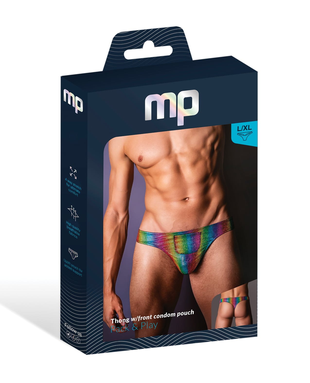Male Power - Pack & Play Men's Thong with Condom Pouch (Rainbow) Durio.sg