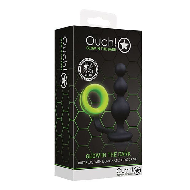 Shots - Ouch Beads Butt Plug with Cock Ring Glow in the Dark (Black) ST1083 CherryAffairs