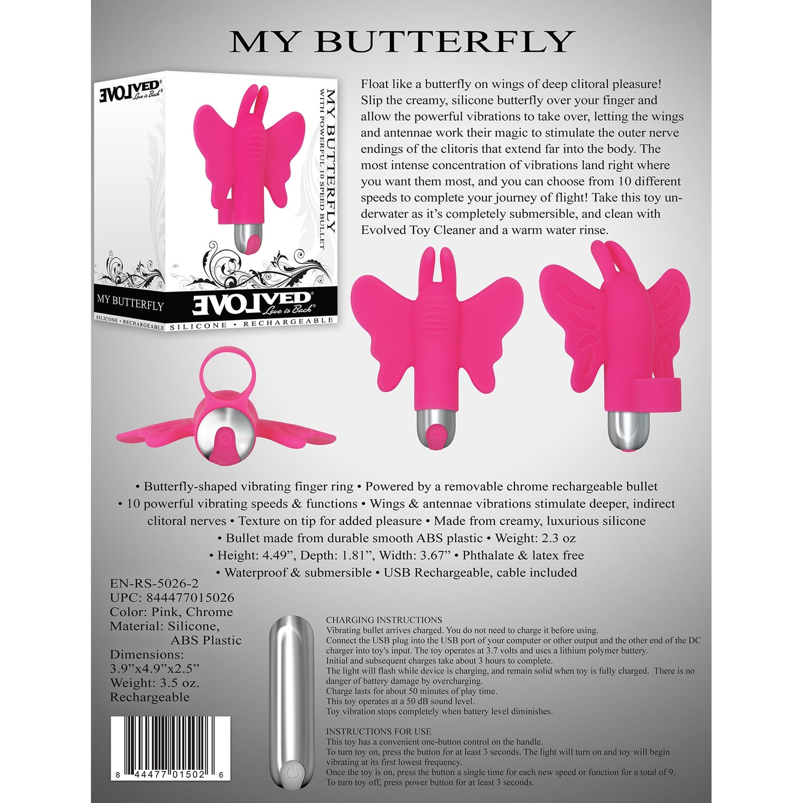 Evolved - เครื่องสั่นนิ้วซิลิโคน My Butterfly Bullet (สีชมพู)