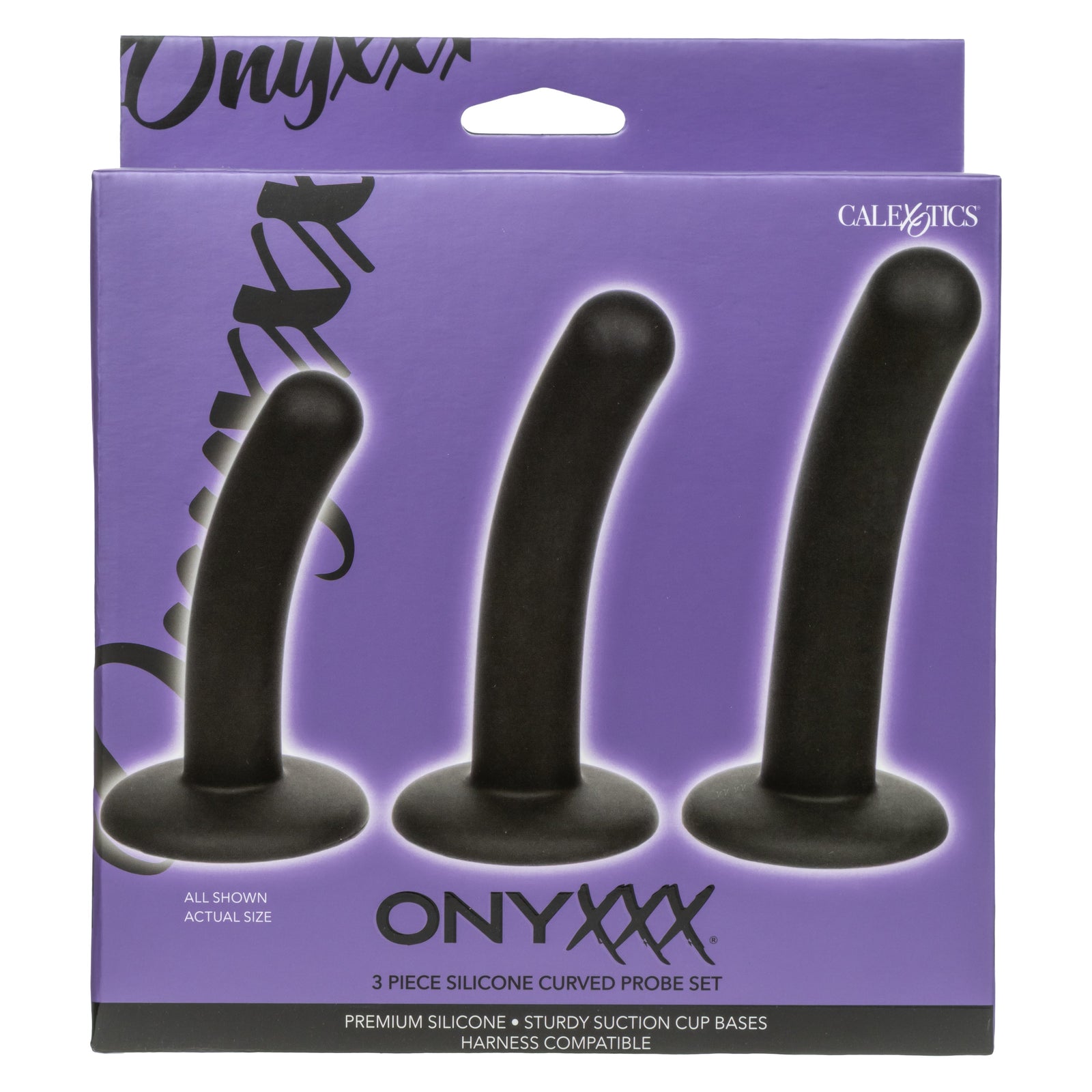 CalExotics - Onyxxx 3-Piece Silicone Curved Anal Probe Set (Black) - Black