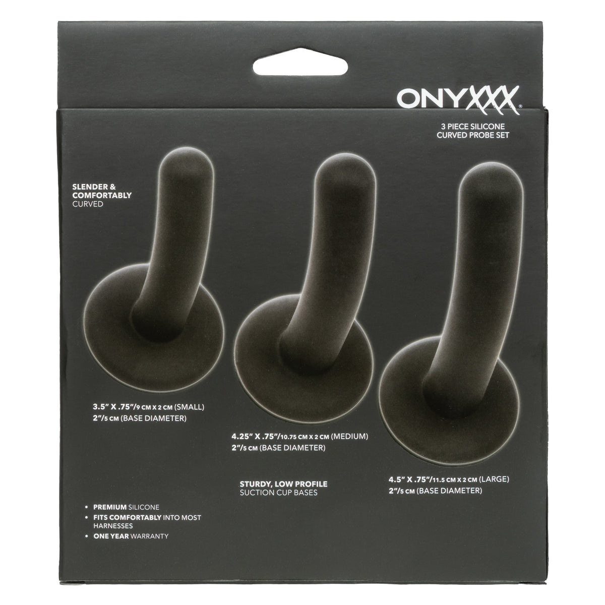 CalExotics - Onyxxx 3-Piece Silicone Curved Anal Probe Set (Black) - Black