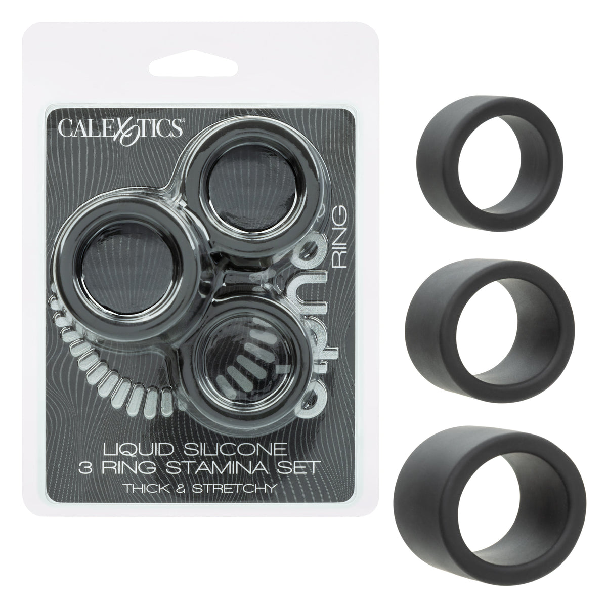 CalExotics - Alpha 3-Ring Stamina Cock Ring Set (Black) - Black