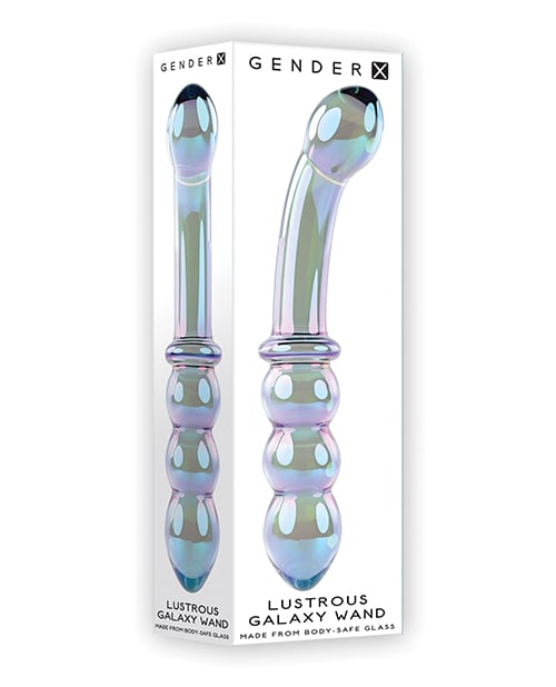Gender X - Lustrous Galaxy Dual-Ended Glass Dildo &amp; Wand Massager (Green) - Green