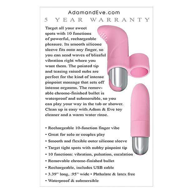 Adam & Eve - Silicone Rechargeable Finger Vibrator (Pink) -  Clit Massager (Vibration) Rechargeable  Durio.sg