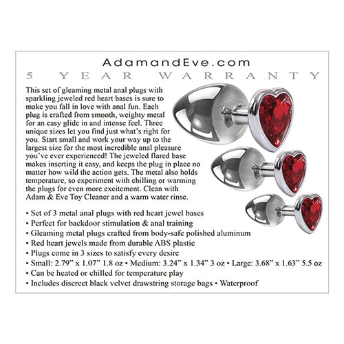 Adam & Eve - Three Hearts Gem Anal Plug Set (Silver/Red) -  Anal Kit (Non Vibration)  Durio.sg