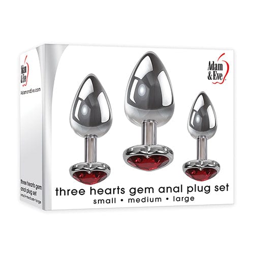 Adam &amp; Eve - Three Hearts Gem Anal Plug Set (Silver/Red) -  Anal Kit (Non Vibration)  Durio.sg
