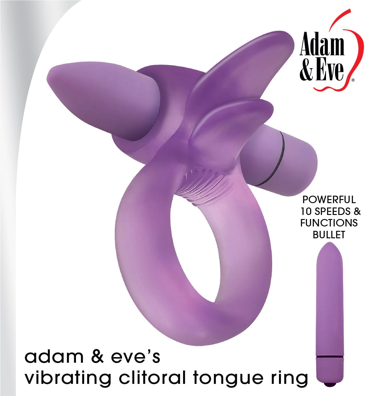 Adam &amp; Eve - Vibrating Clitoral Tongue Cock Ring (Purple) -  Rubber Cock Ring (Vibration) Non Rechargeable  Durio.sg