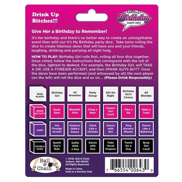 Ball & Chain - It's My Birthday Party Dice (Multi Colour) -  Party Games  Durio.sg