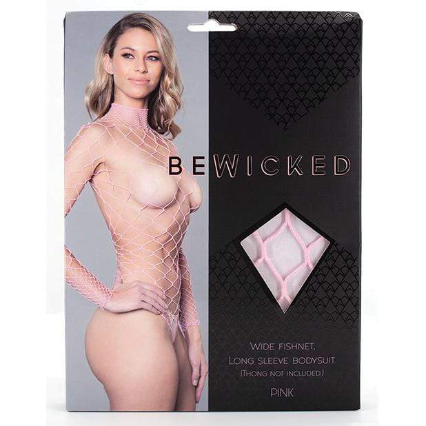 Be Wicked - Wide Fishnet, Long Sleeve Bodysuit O/S (Pink) -  Bodysuits  Durio.sg