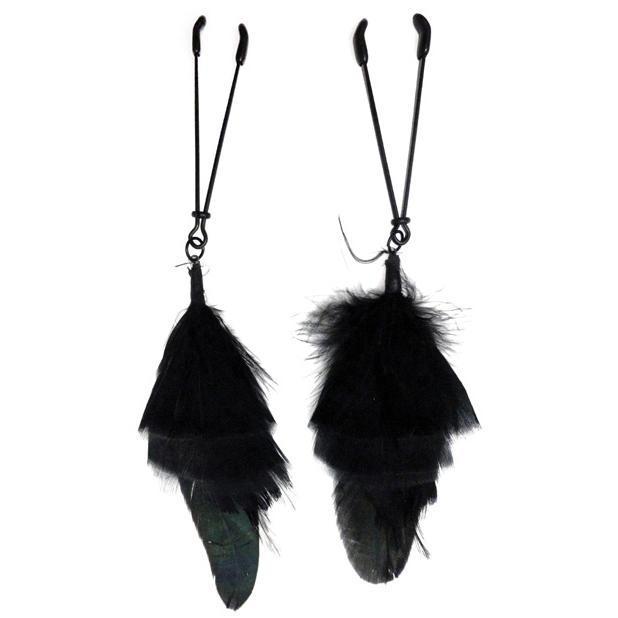 Bijoux de Nip - Feather With Tweezer Nipple Clamps (Black) -  Nipple Clamps (Non Vibration)  Durio.sg