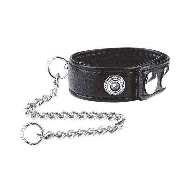 Blue Line - C&B Gear Snap Cock Ring with 12" Leash (Black) -  Leather Cock Ring (Non Vibration)  Durio.sg