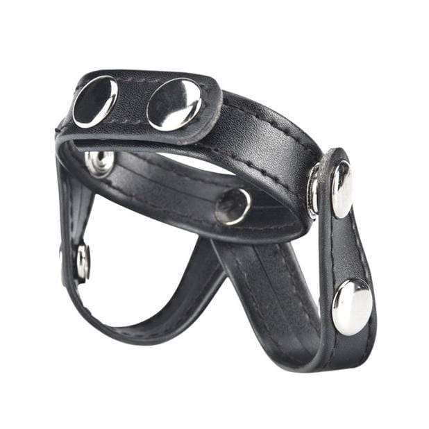 Blue Line - C&B Gear V-Style Cock Ring with Ball Divider (Black) -  Leather Cock Ring (Non Vibration)  Durio.sg