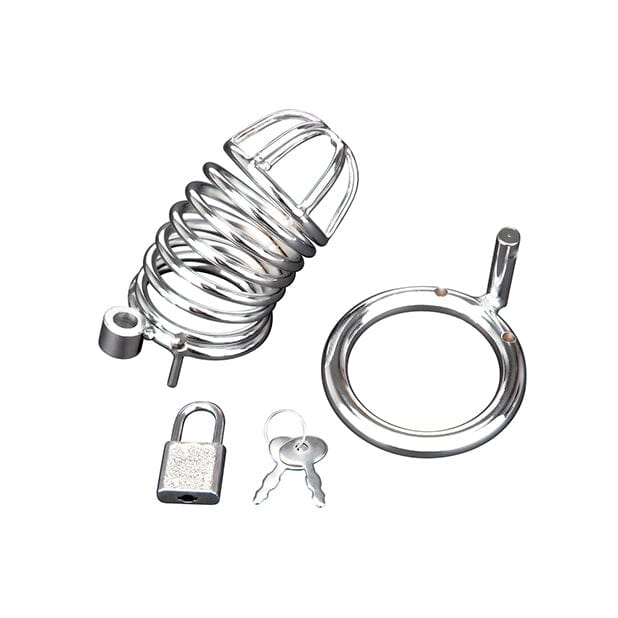 Blue Line - Deluxe Metal Chastity Cock Cage (Silver) -  Metal Cock Ring (Non Vibration)  Durio.sg