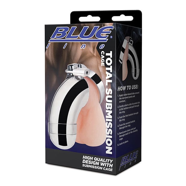 Blue Line - Total Submission Chastity Cock Cage (Silver) -  Metal Cock Cage (Non Vibration)  Durio.sg