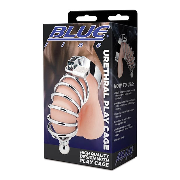Blue Line - Urethral Play Chastity Cock Cage (Silver) -  Metal Cock Cage (Non Vibration)  Durio.sg