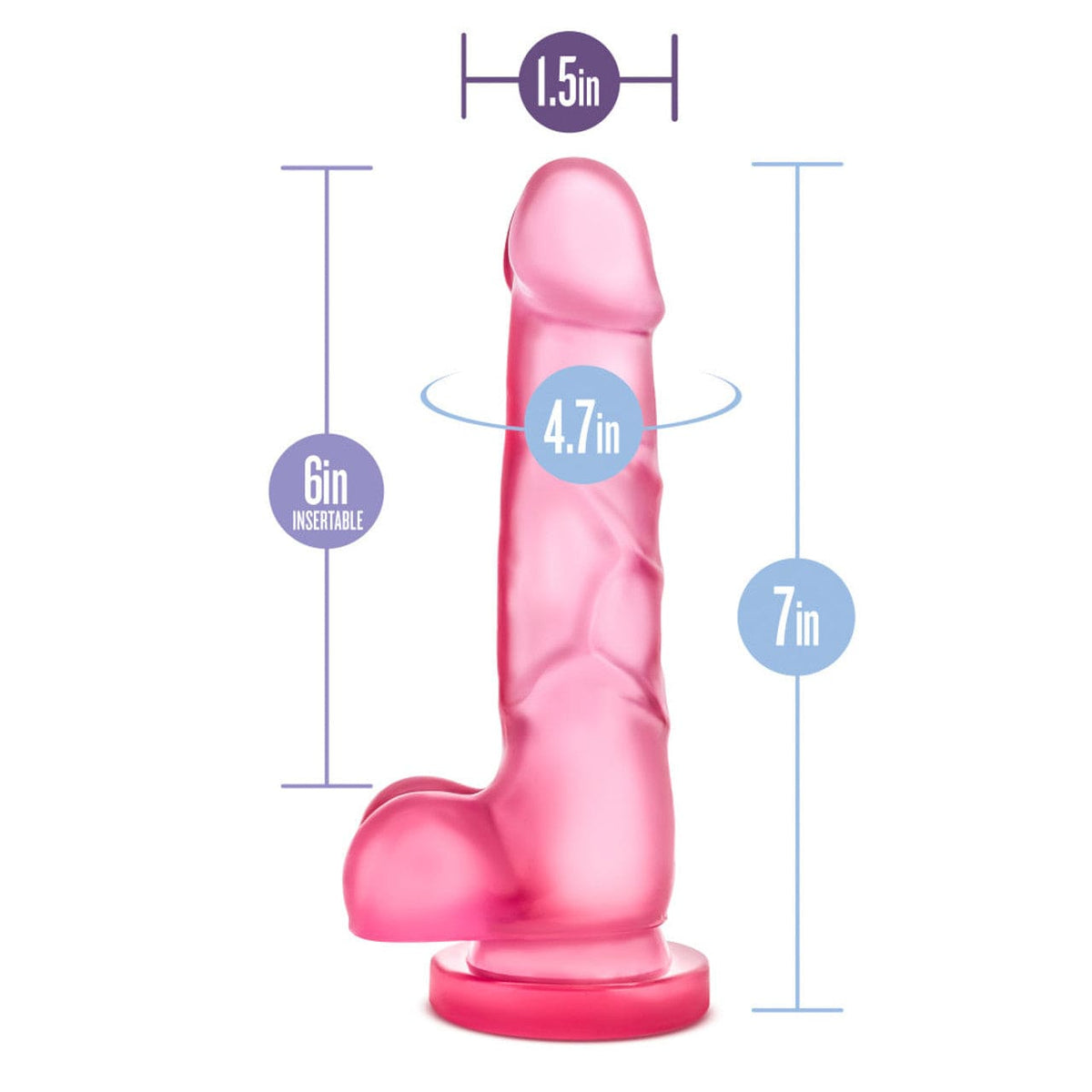 Blush Novelties - B Yours Sweet n Hard 4 Realistic Dildo with Balls 7" (Pink) -  Realistic Dildo with suction cup (Non Vibration)  Durio.sg