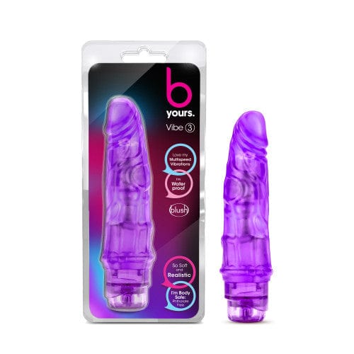 Blush Novelties - B Yours Vibe 3 Dildo Vibrator (Purple) -  Realistic Dildo w/o suction cup (Vibration) Non Rechargeable  Durio.sg