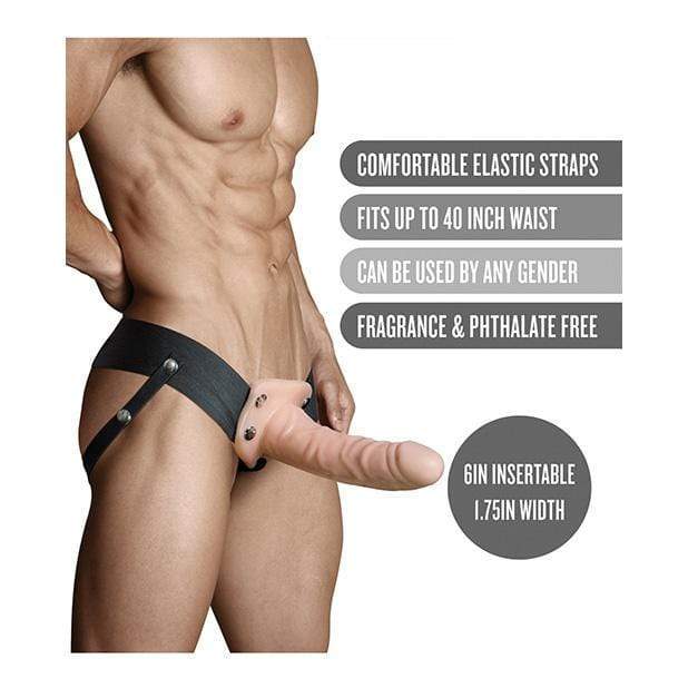 Blush Novelties - Dr Skin Hollow Strap On 6" (Beige) -  Strap On with Hollow Dildo for Male (Non Vibration)  Durio.sg