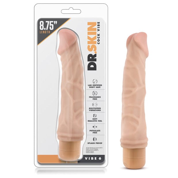 Blush Novelties - Dr Skin Vibe 6 Dong Vibrating Realistic Dildo 9&quot; (Beige) -  Realistic Dildo w/o suction cup (Vibration) Non Rechargeable  Durio.sg