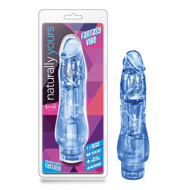 Blush Novelties - Naturally Yours Fantasy Vibe Realistic Vibrating Dildo 8.5&quot;(Blue) -  Realistic Dildo w/o suction cup (Vibration) Non Rechargeable  Durio.sg