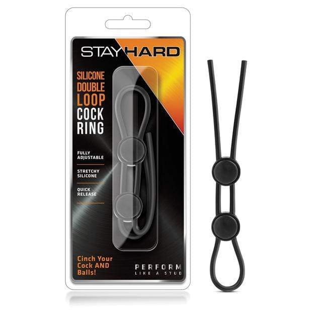 Blush Novelties - Stay Hard Silicone Double Loop Cock Ring (Black) -  Silicone Cock Ring (Non Vibration)  Durio.sg